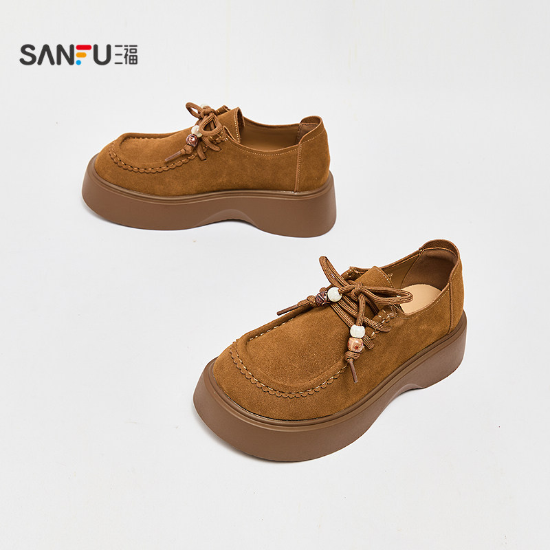 三福女乐福鞋秋季都市慵懒轻复古串珠鞋带袋鼠鞋女鞋846833,淘宝优惠券,粉丝福利购,淘宝优惠卷