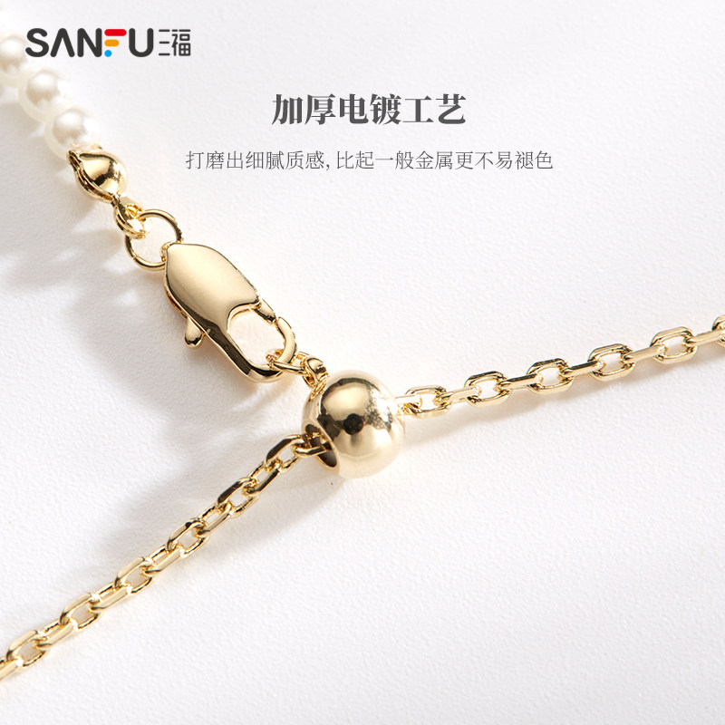 三福复古珍珠设计感小众装饰短项链 三福服饰项链