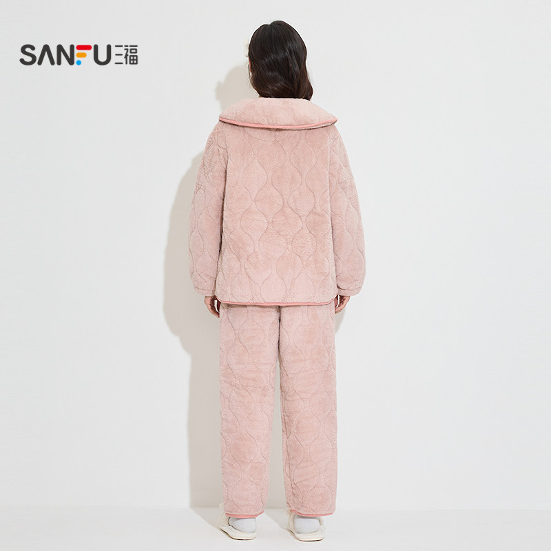 三福女冬季保暖夹棉睡衣套装 宽松棉袄甜美外穿家居服女514627,淘宝优惠券,粉丝福利购,淘宝优惠卷