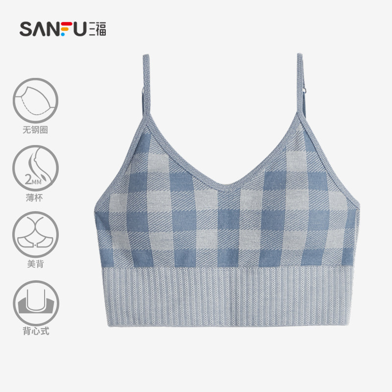 三福2022新款春季固定杯格纹裹胸 三福服饰吊带/背心/T恤