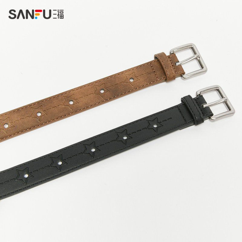 Sanfu women's belt wasteland blooming star embossed punching exquisite routing belt belt 483616
