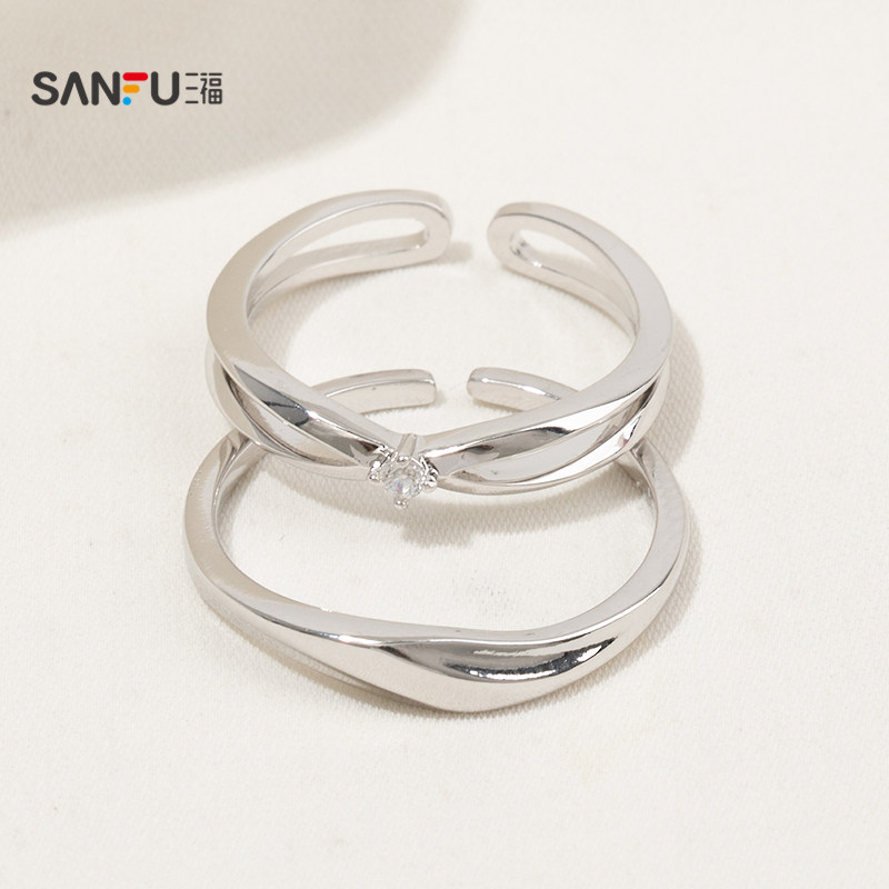 三福休闲情侣戒指对装 时尚潮流小众设计感首饰配饰指环847451 - 图0