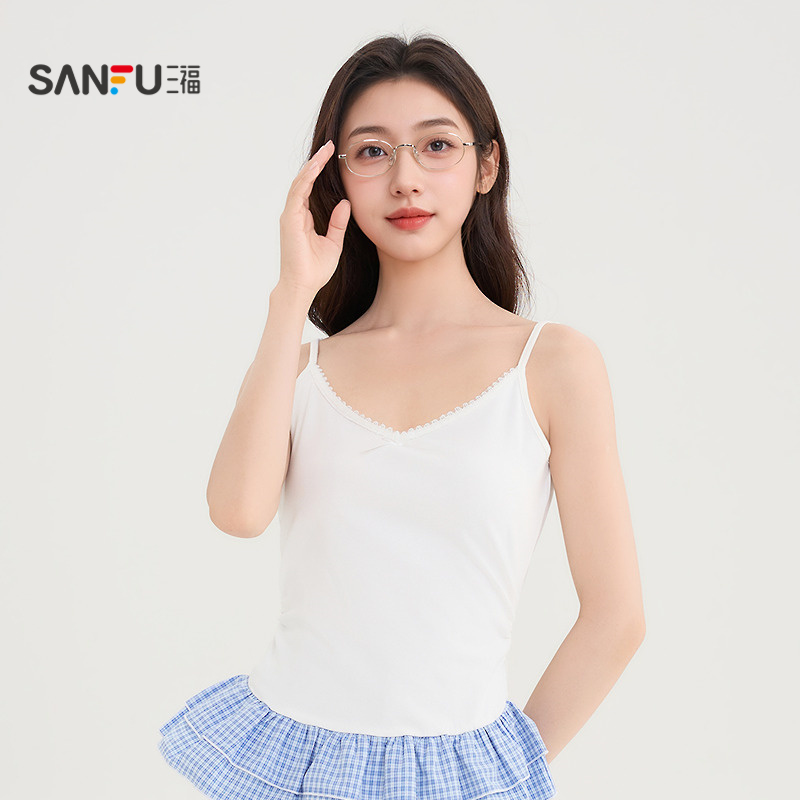 三福背心女夏季外穿2025新款夏季拼接花边无袖吊带上衣女装502138