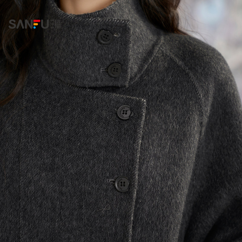 三福毛呢大衣2025新款冬季韩系气质大翻领宽松呢子外套女装514026,淘宝优惠券,粉丝福利购,淘宝优惠卷