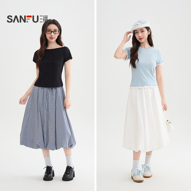 三福花苞半身裙女2026新款夏季巨好看的宽松白色长裙子女装514468