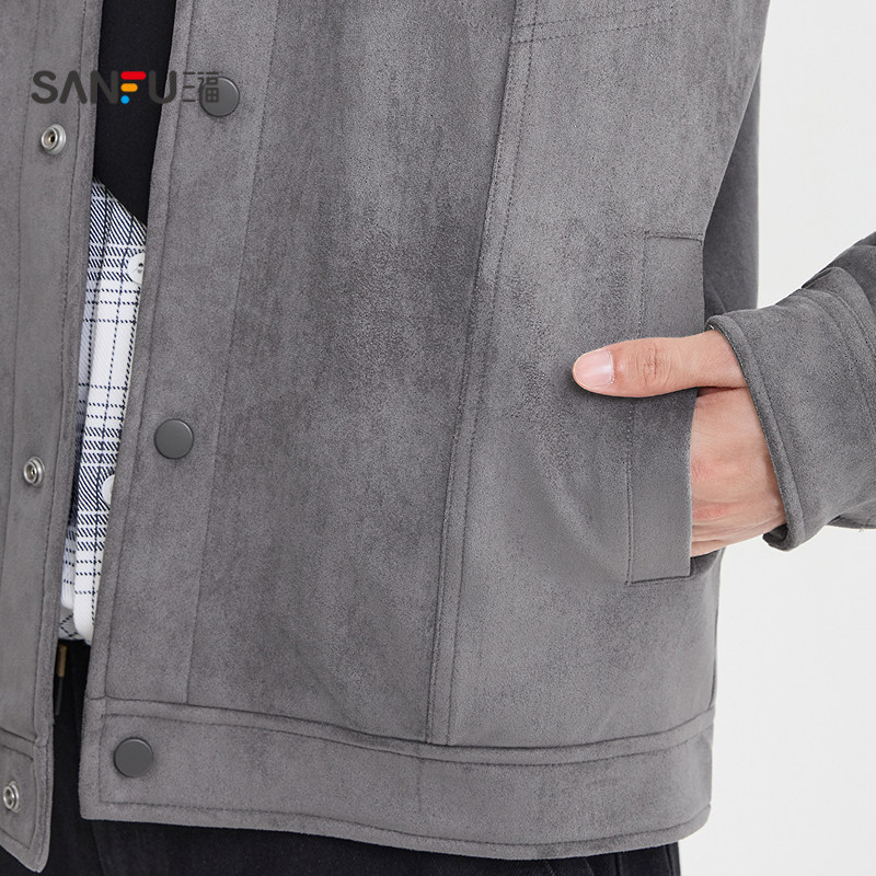 三福2025冬季男士麂皮间棉短棉衣 休闲双口袋翻领外套505232,淘宝优惠券,粉丝福利购,淘宝优惠卷