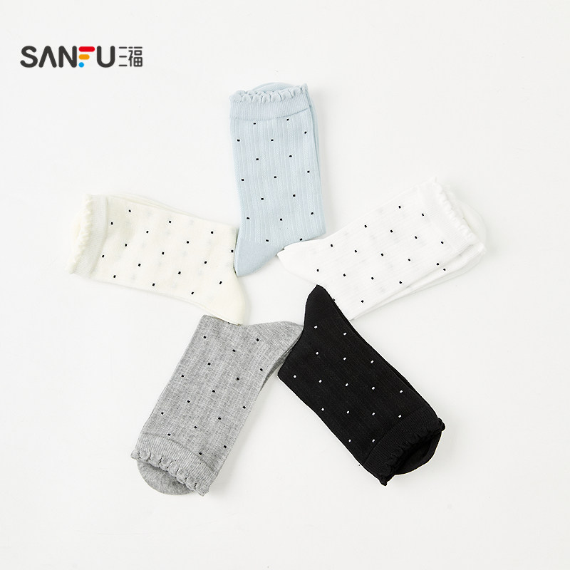 三福女短筒袜单双装 甜美波点易搭配柔软透气女袜袜子504751,淘宝优惠券,粉丝福利购,淘宝优惠卷