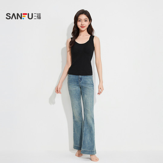 三福女冬季贴合拼接带杯打底背心 修身抗静电内搭上衣507913