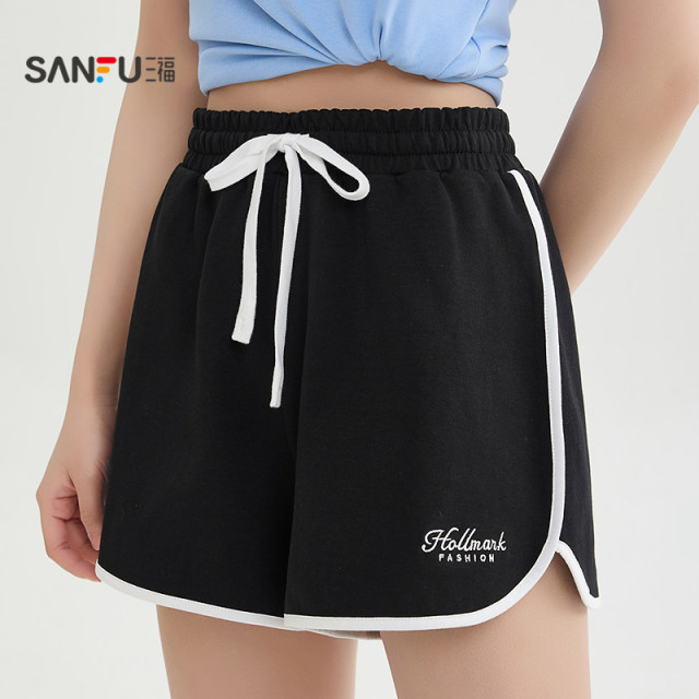 ໂສ້ງຂາສັ້ນຂອງແມ່ຍິງ Sanfu 2026 Summer Casual Sports Drawstring Elastic Waist Contrast Color Edge Loose Pants Women's 518100