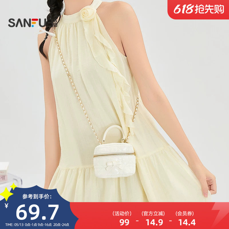 三福手提包夏季甜美少女风软萌蝴蝶结迷你盒子包女包524247