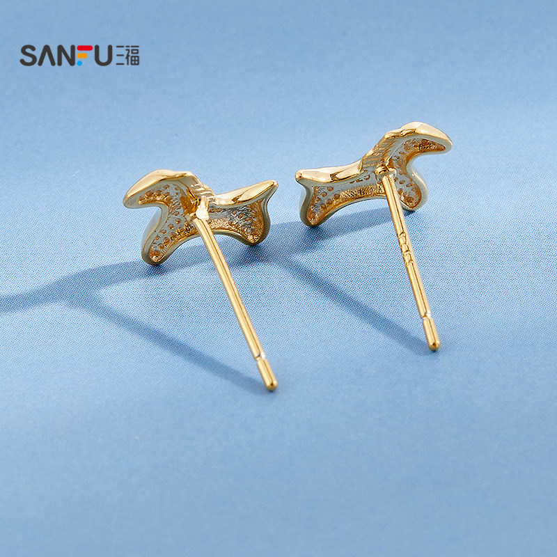 三福925银基础金色豆耳钉一对 简约时尚休闲首饰配饰耳环851796,淘宝优惠券,粉丝福利购,淘宝优惠卷