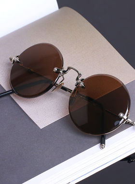 WKTB新款天然水晶石头眼镜男款圆形水晶太阳镜护目镜太子镜复古墨