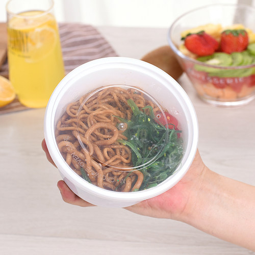 一次性餐盒圆形加厚塑料带盖外卖打包盒白色快餐便当汤碗带盖饭盒 - 图0
