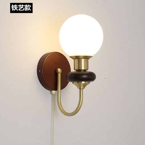 原木风壁灯日式客厅墙壁灯侘寂风卧室床头灯具民宿万向百变灯饰 - 图0