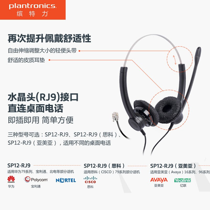 缤特力（Plantronics）SP12-RJ9水晶头电话耳机/呼叫中心耳麦/电 - 图2