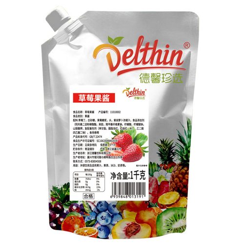 德馨珍选草莓酱1kg/袋奶茶店专用蓝莓果酱烘焙涂抹面包商用原材料 - 图3