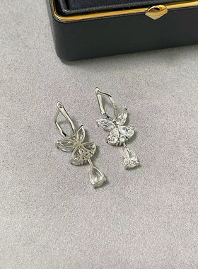 蝴蝶水滴耳环女满钻纯银