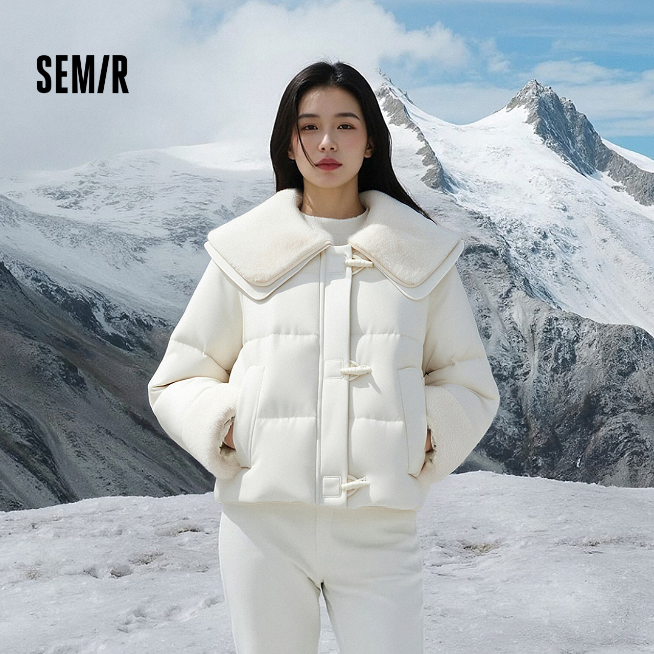 森马羽绒服女冬季拼接毛领大翻领80绒子宽松2025新款温柔甜美上衣