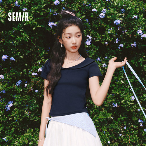 森马POLO衫女夏短款纯色娃娃领短袖正肩修身2026新款温柔气质衣服 - 图0