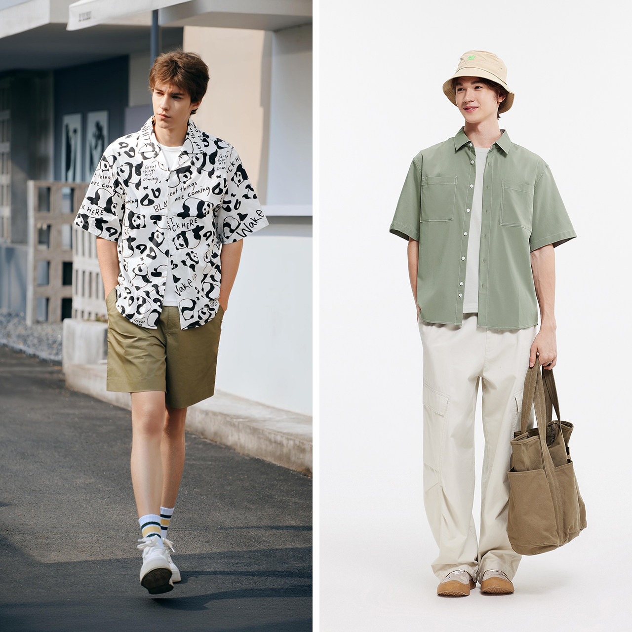 【福袋】森马短袖衬衫男户外工装衬衣外套夏季时尚印花易打理上衣