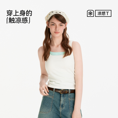 森马带胸垫凉感紧身U领背心女