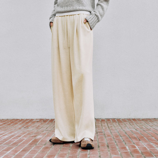 森马休闲裤女冬季宽松白色裤子仿呢阔腿裤垂感2025新款慵懒糯米裤