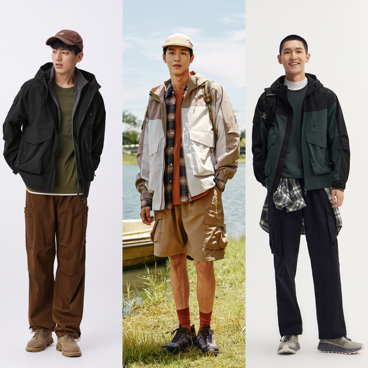 [商场同款]森马户外三防夹克男2024秋新款连帽夹克工装上衣护身服