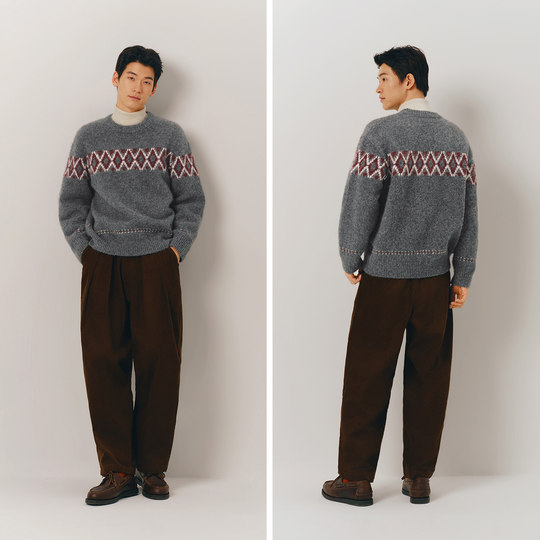 Свитер Semir, мужской свитер 2024, зима, новый стиль, жаккардовый свитер Fair Isle в этническом стиле, свободный свитер для пары в стиле ретро