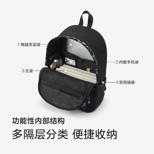 森马双肩包男史努比系列卡通印花情侣户外背包大容量通勤电脑包女 - 图2