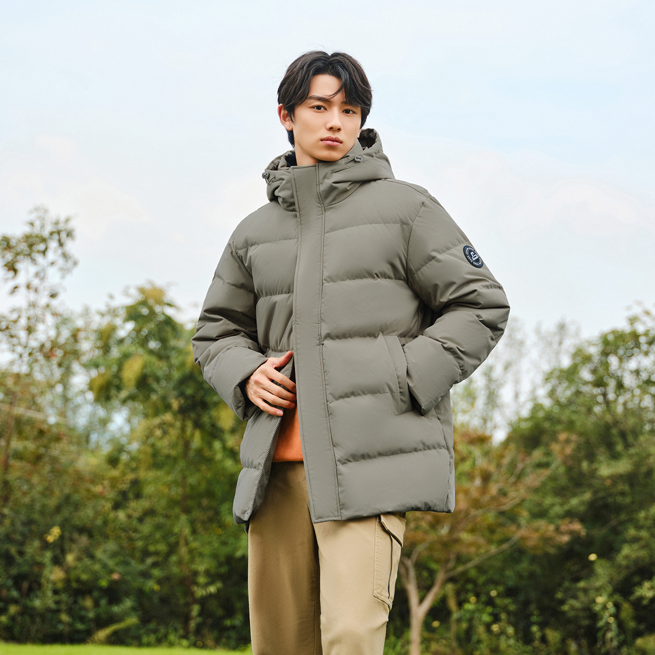 森马羽绒服男防风防水防油防污2024冬季新款连帽中长款外套厚百搭