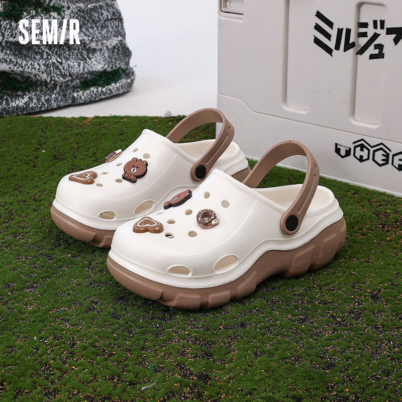 Semir女鞋洞洞鞋女秋冬季2025新款外穿厚底增高爆款外穿包头凉拖,淘宝优惠券,粉丝福利购,淘宝优惠卷