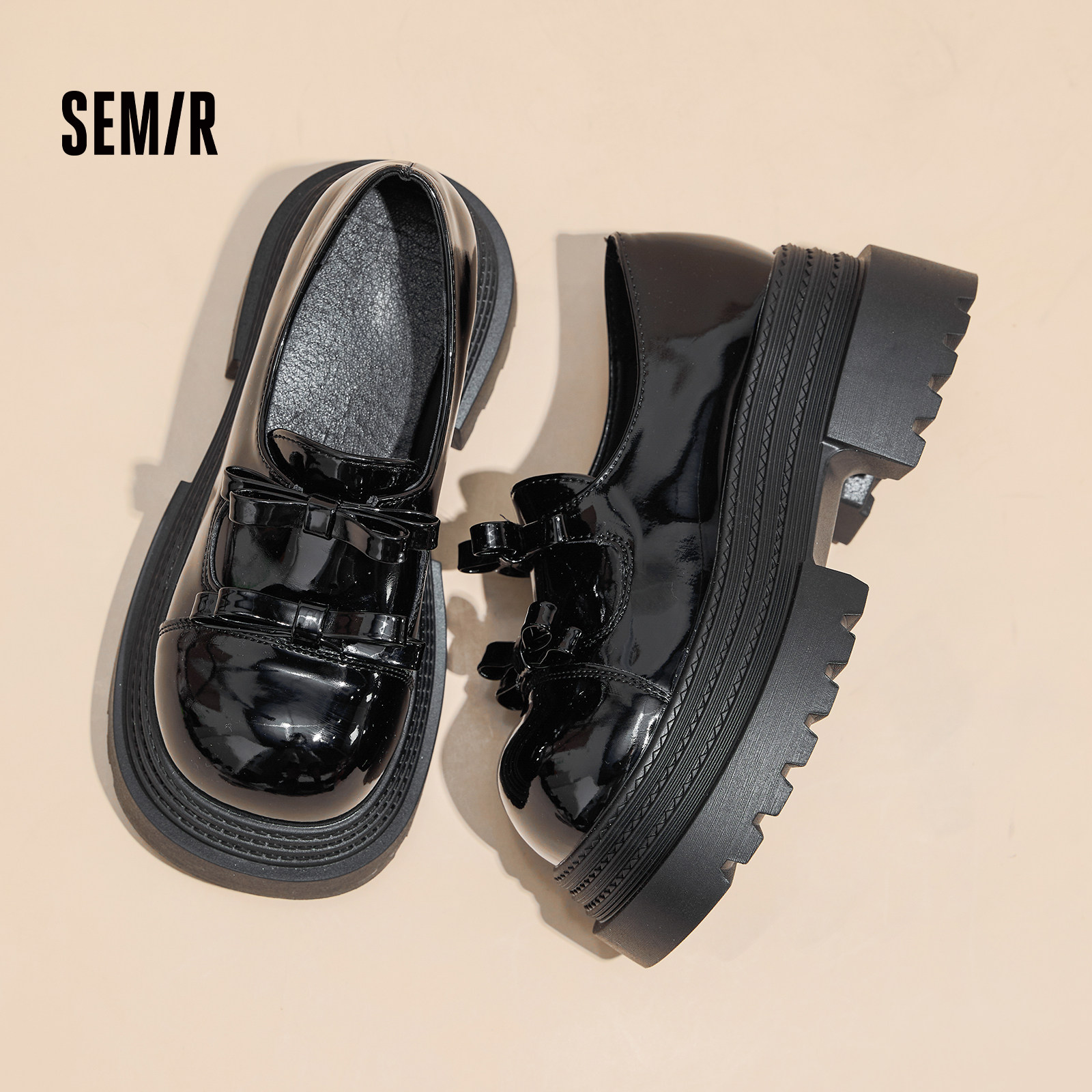 Semir黑色厚底玛丽珍鞋女2025新款秋冬季英伦风小个子增高小皮鞋,淘宝优惠券,粉丝福利购,淘宝优惠卷