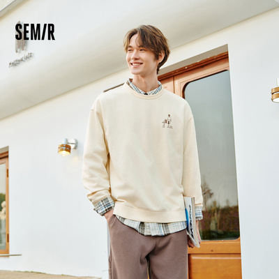 森马时尚印花宽松重磅圆领卫衣男