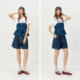 Semir letter T-shirt hollow denim suspender suit ສໍາລັບແມ່ຍິງ