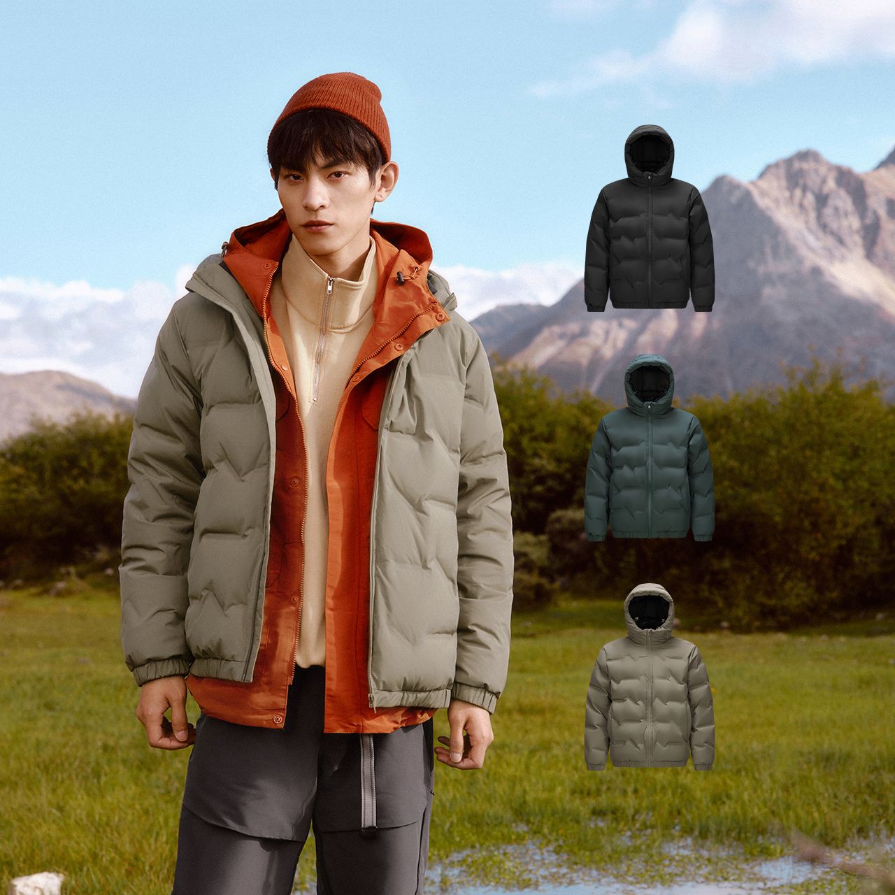 森马羽绒服男冬90绒子防泼水外套直充绒无缝压胶纯色百搭连帽上衣 - 图1