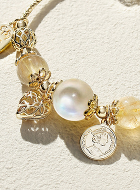 巴度月光石黄水晶白水晶温柔清澈浪漫桃心混搭女高级感手链手串