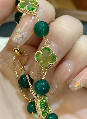 四叶草绿玛瑙高定抽拉手链微商爆款一件代发直播小众设计感网红款