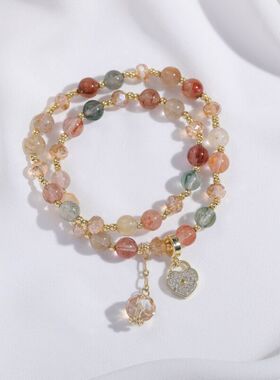 韩版网红设计简约感复古气质彩发晶手链女爱心手串批发