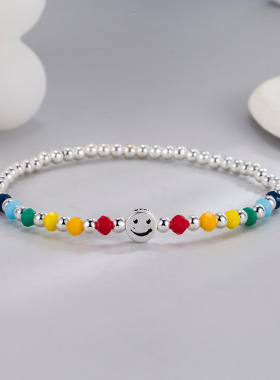 多巴胺女孩彩虹圆珠表情包笑脸小熊手链简约大气上档次小众设计情