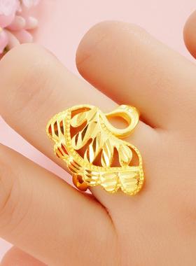 时尚天鹅开口越南沙金戒指 仿黄金简约孔雀女戒黄铜镀24k真金指环