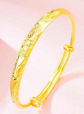 扁圆福龙凤镀金可调沙金手镯