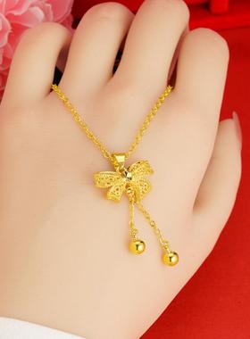 蝴蝶结沙金吊坠女轻奢项链