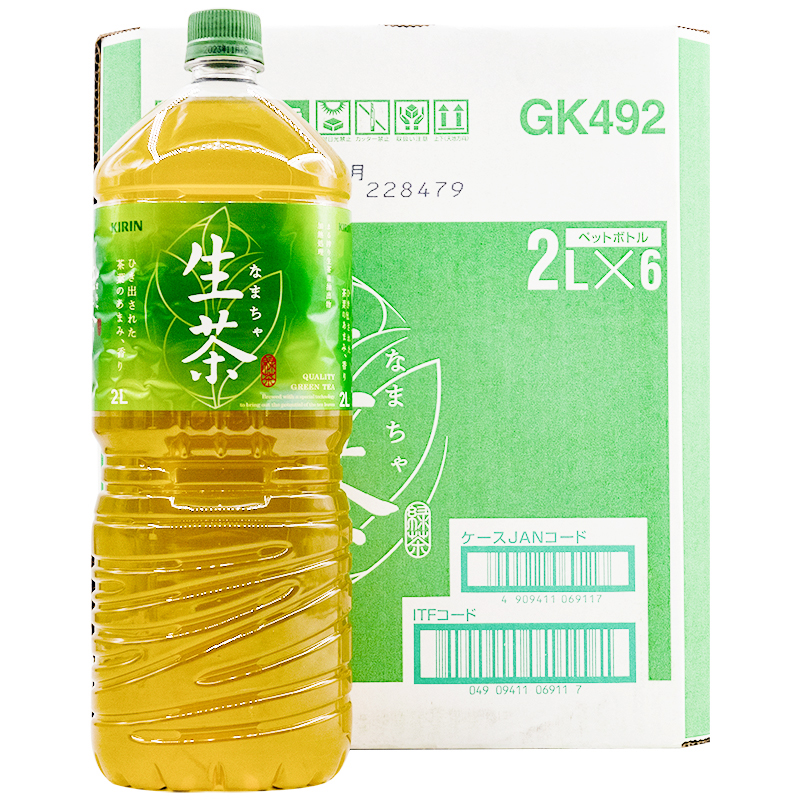 现货日本进口Kirin饮品麒麟生茶压榨绿茶味饮料健康0脂大瓶整箱2L - 图0