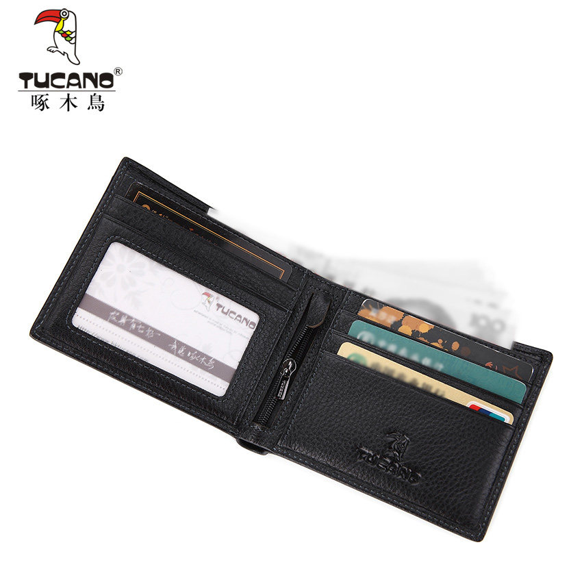 啄木鸟男钱包男士短款头层牛皮撞色 啄木鸟钱包