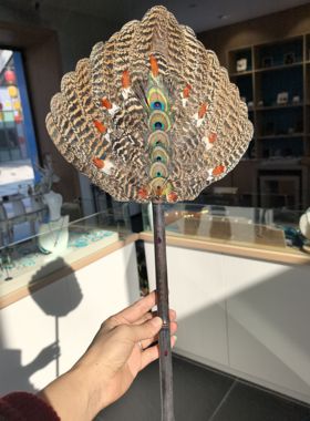 古典复古黑色孔雀羽毛扇子天然毛扇子装饰摆件工艺扇鹅毛扇中国风