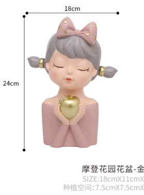 个性多肉花盆卡通女孩少女心艺术盆栽大口径创意油画吊兰玄关摆件