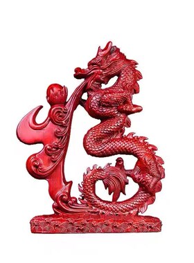 木雕龙摆件实木龙摆件十二生肖龙工艺家居客厅办公室装饰红龙摆件