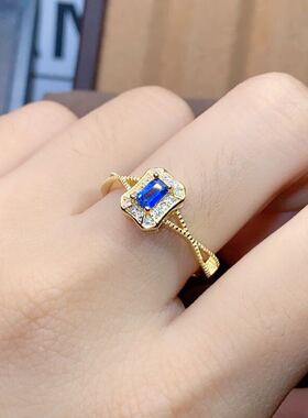 925银镀黄金精工镶嵌蓝宝石戒指