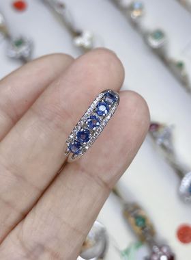 925银天然斯里兰卡蓝宝石戒指