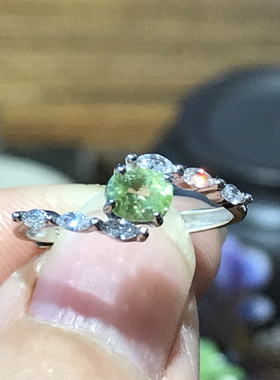 单件清仓925银镀白金天然橄榄石戒指女小众设计感高级轻奢精致